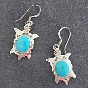 Handcrafted Silver w/Turquoise Stone Hook Earrings